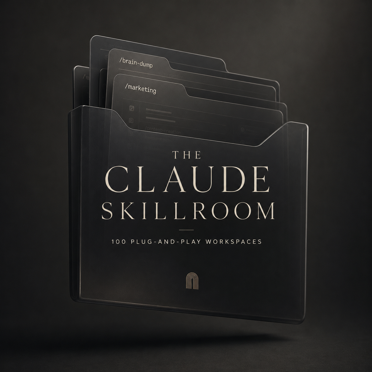 The Claude Skillroom by Digital Hub product cover showing 100 plug and play Claude AI workspaces